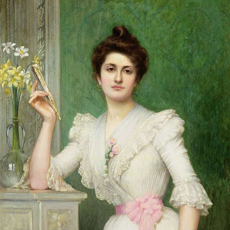 Jules Charles Aviat Portrait of a lady holding a fan 1898
